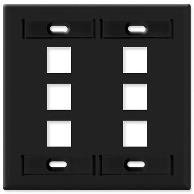 Leviton QuickPort Wallplate, 2-Gang, 6-Port (with ID Window), Black