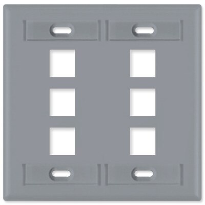 Leviton QuickPort Wallplate, 2-Gang, 6-Port (with ID Window), Gray