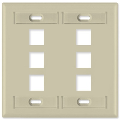 Leviton QuickPort Wallplate, 2-Gang, 6-Port (with ID Window), Ivory