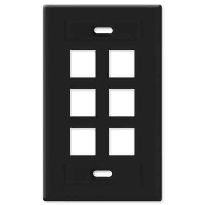 Leviton QuickPort Wallplate, 1-Gang, 6-Port (with ID Window), Black