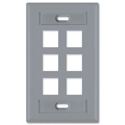 Leviton QuickPort Wallplate, 1-Gang, 6-Port (with ID Window), Gray