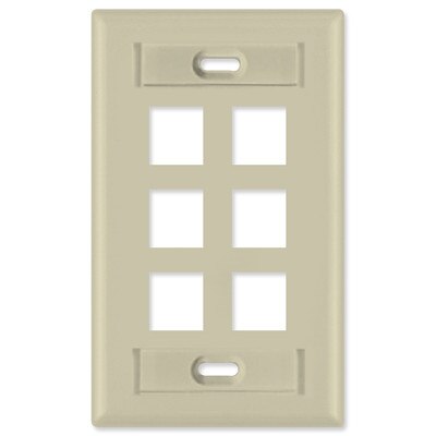 Leviton QuickPort Wallplate, 1-Gang, 6-Port (with ID Window), Ivory
