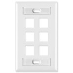 Leviton QuickPort Wallplate, 1-Gang, 6-Port (with ID Window), Gray