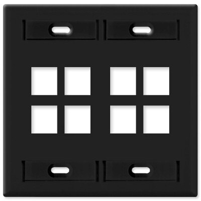 Leviton QuickPort Wallplate, 2-Gang, 8-Port (with ID Window), Black