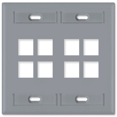 Leviton QuickPort Wallplate, 2-Gang, 8-Port (with ID Window), Gray