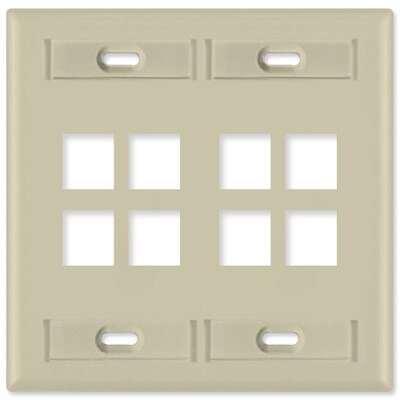 Leviton QuickPort Wallplate, 2-Gang, 8-Port (with ID Window), Ivory