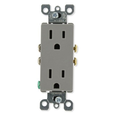 Leviton Residential Grade Duplex Receptacle, 15A, Gray