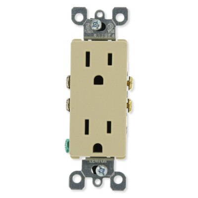 Leviton Residential Grade Duplex Receptacle, 15A, Ivory