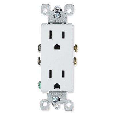 Leviton Residential Grade Duplex Receptacle, 15A, White