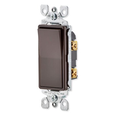 Leviton Decora Rocker Single-Pole AC Quiet Switch, 15A, 120/277V, Brown