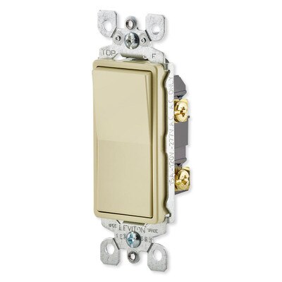 Leviton Decora Rocker Single-Pole AC Quiet Switch, 15A, 120/277V, Ivory