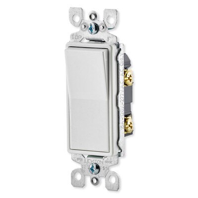 Leviton Decora Rocker Single-Pole AC Quiet Switch, 15A, 120/277V, White