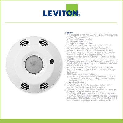 Leviton Smart Ceiling Mount Sensor (CMS), Multi-Tech, Switching, 2000 Sq. Ft. Coverage
