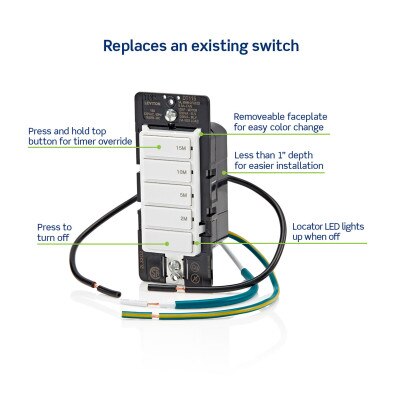 Leviton Decora Countdown Timer Wall Switch, 15 Min (2, 5, 10, 15 Min)