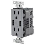 Leviton 2-Port USB Charger & Tamper-Resistant Duplex Receptacle, 15A, Gray