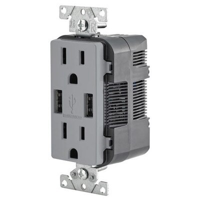 Leviton Combo Duplex Receptacle & USB Charger, 15A