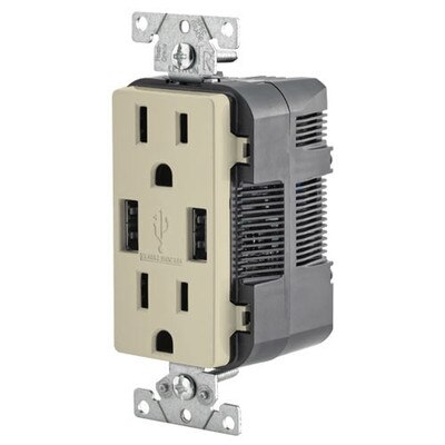 Leviton 2-Port USB Charger & Tamper-Resistant Duplex Receptacle, 15A, Ivory