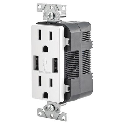 Leviton 2-Port USB Charger & Tamper-Resistant Duplex Receptacle, 15A, White