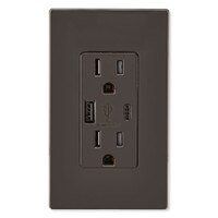 Leviton Decora USB Type-A/Type-C Wall Outlet Charger, 15A, Brown