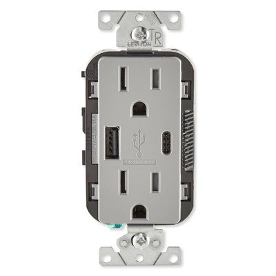 Leviton Decora USB Type-A/Type-C Wall Outlet Charger, 15A