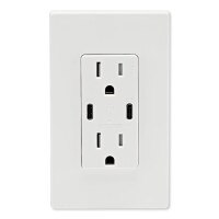 Leviton 60W USB Dual Type C/C Power Delivery Wall Charger with 15A Tamper Resistant Outlet, White