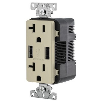 Leviton 2-Port USB Charger & Tamper-Resistant Duplex Receptacle, 20A, Ivory