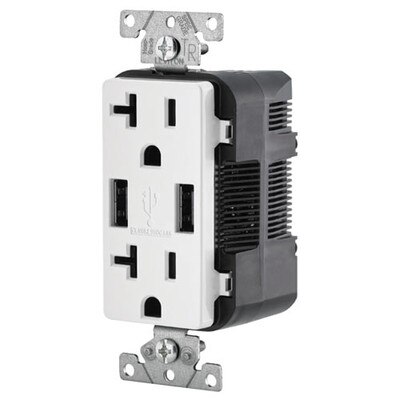 Leviton 2-Port USB Charger & Tamper-Resistant Duplex Receptacle, 20A, White