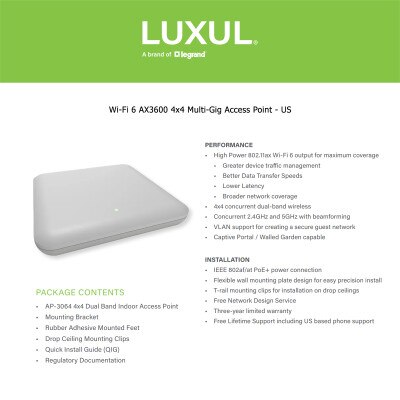 Luxul Wi-Fi 6 AX3600 4x4 Multi-Gig Access Point, US