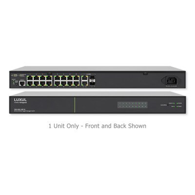 Luxul 18 Port/16 PoE+ Gigabit Managed Switch, Rear Facing