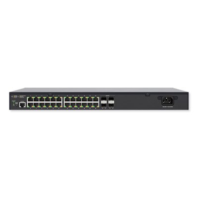 Luxul 28 Port PoE+/SFP+ Gigabit Managed Switch, Rear Facing