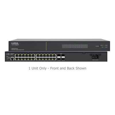 Luxul 28 Port PoE+/SFP+ Gigabit Managed Switch, Rear Facing