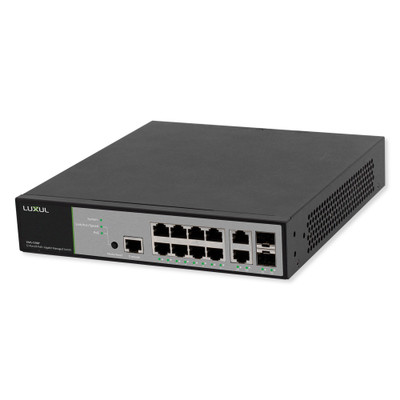 Luxul 12 port/8 PoE, Front-Facing Rackmount Switch
