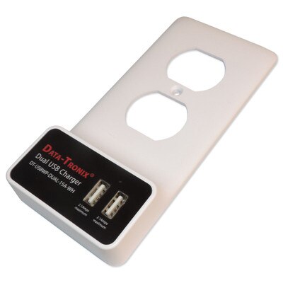 Data-Tronix DT-USBWP-DUAL-15A-WH USB Charging Wall Plate for AC Outlets, 15A