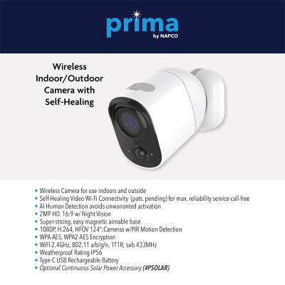Napco Prima Indoor/Outdoor HD Camera with Self-Healing Wi-Fi & EZ-Magnetic Mount
