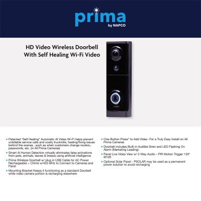 Napco Prima Self-Healing Wireless HD Video Doorbell with Wi-Fi