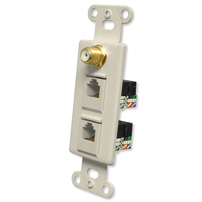 OEM Systems Pro-Wire Combo Jack Plate (1 F, 2 RJ11), Almond