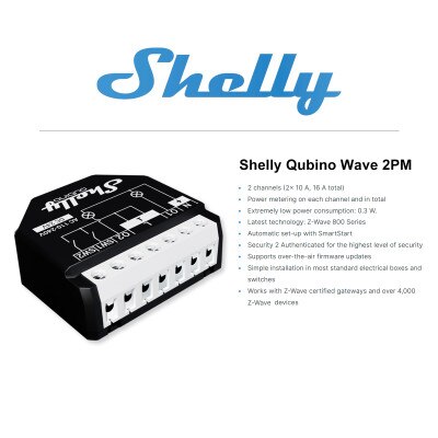 Shelly Qubino Wave 2PM Z-Wave Relay Module with Power Monitoring