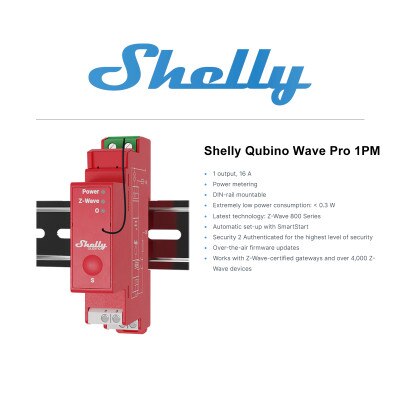 Shelly Qubino Wave Pro 1PM Channel Z-Wave 800 Relay Module with Power Monitoring