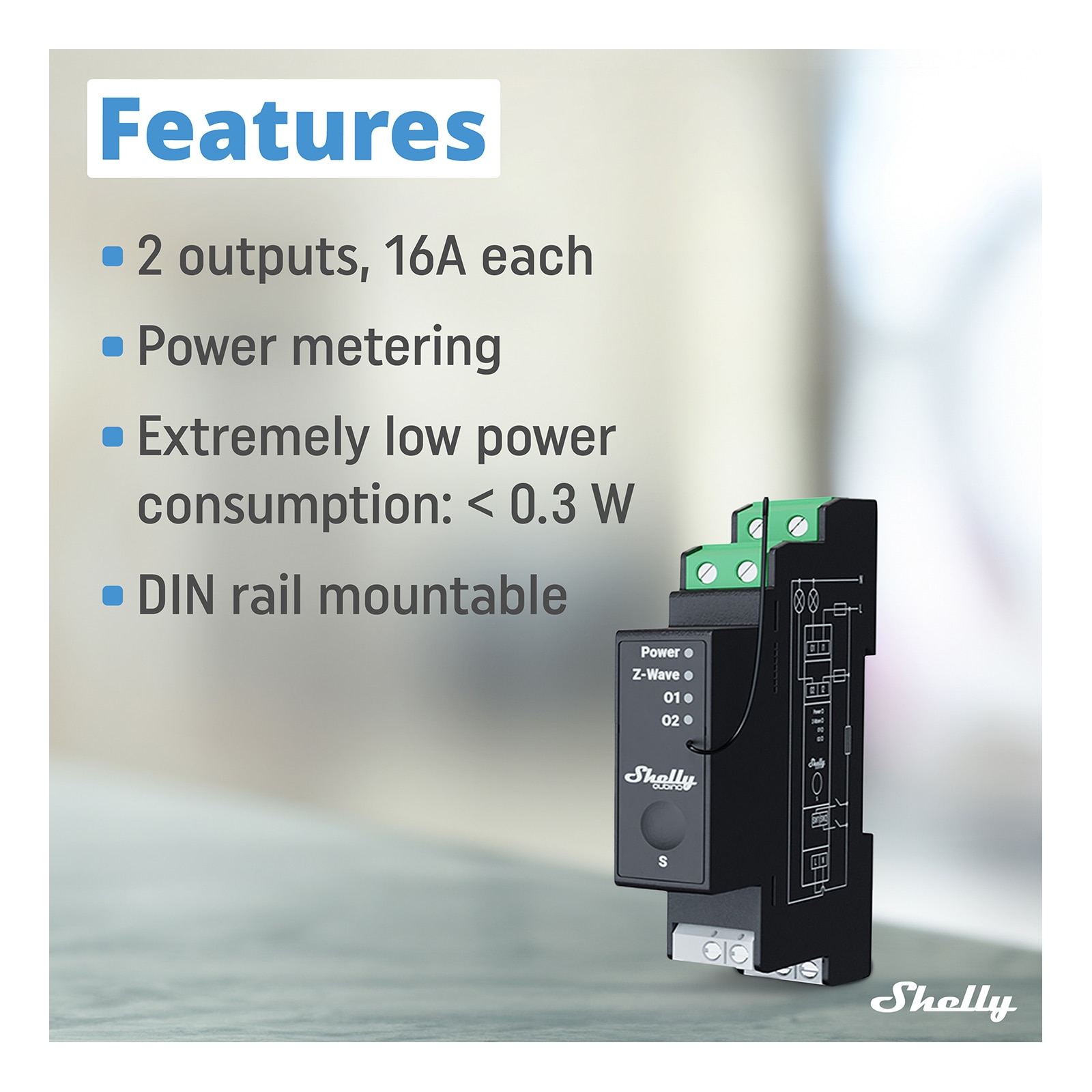 Shelly Wave Pro 2PM Z-Wave 800 Relay Module with Power Monitoring