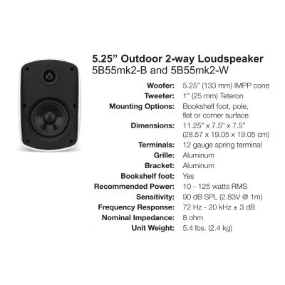 Russound Acclaim 5 Series OutBack 2-Way Speakers, 5.25" (Pair), White