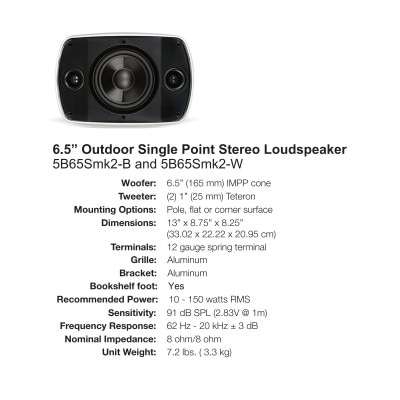 Russound Acclaim 5 Series OutBack Single Point Stereo Speaker, 6.5", White