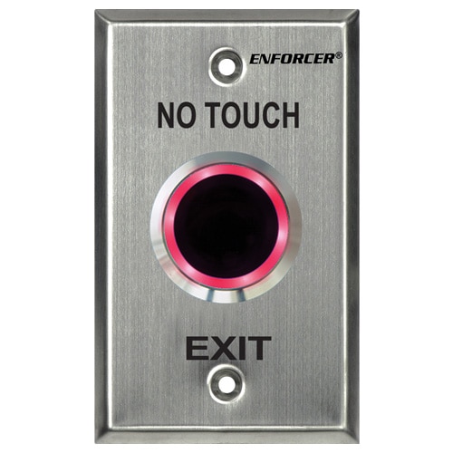 SECO-LARM ENFORCER Request-to-Exit Plate With Red Mushroom Button - Stainless Steel Bilingual Exit Sign