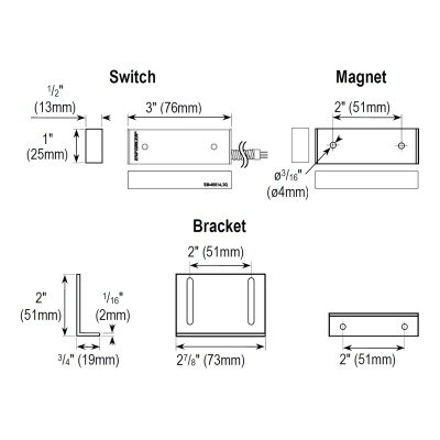 Seco-Larm Industrial Wide-Gap Magnetic Contact, 3 In. Gap, Closed Loop, UL Listed