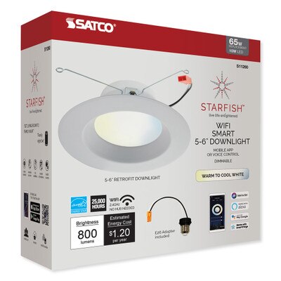SATCO Starfish Wi-Fi 5-6 In. LED Tunable & Dimmable White Recessed Retrofit Downlight