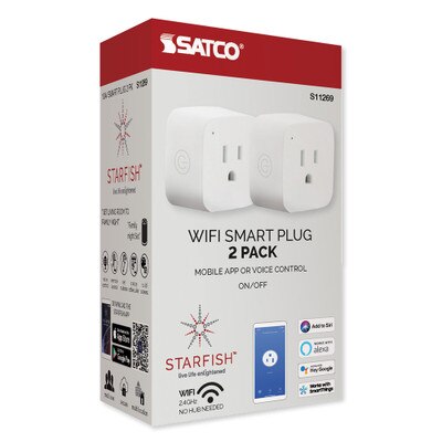 Satco Starfish WiFi Smart Mini Square Plug-In Outlet, 10 Amp, 10A/SMART- PLUG/SF/2PK (MINI SQ)