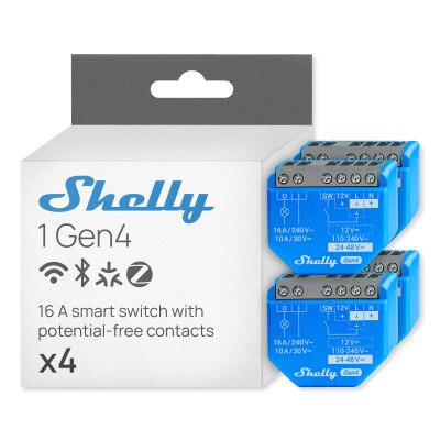Shelly 1 Gen4 One-Channel Dry Contact Smart Switch (4 Pack)