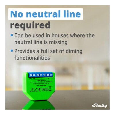 Shelly Wi-Fi Dimmer 2 Smart Relay, No Neutral