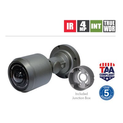 Speco 4MP HD-TVI Bullet IP Camera with Flexible Intensifier, 1.8mm Fixed Board Lens and Junction Box