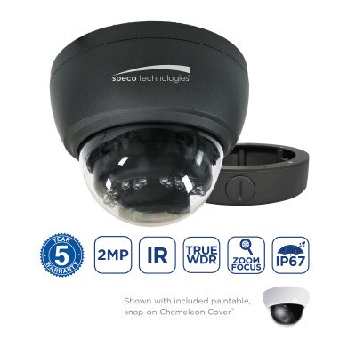 Speco 2MP HD-TVI IR Dome Camera, 2.8-12mm Motorized Lens, Dark Gray