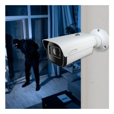 Speco 4MP H.265 IP Bullet Camera with Analytics and Junction Box, 2.8-12mm Motorized Lens
